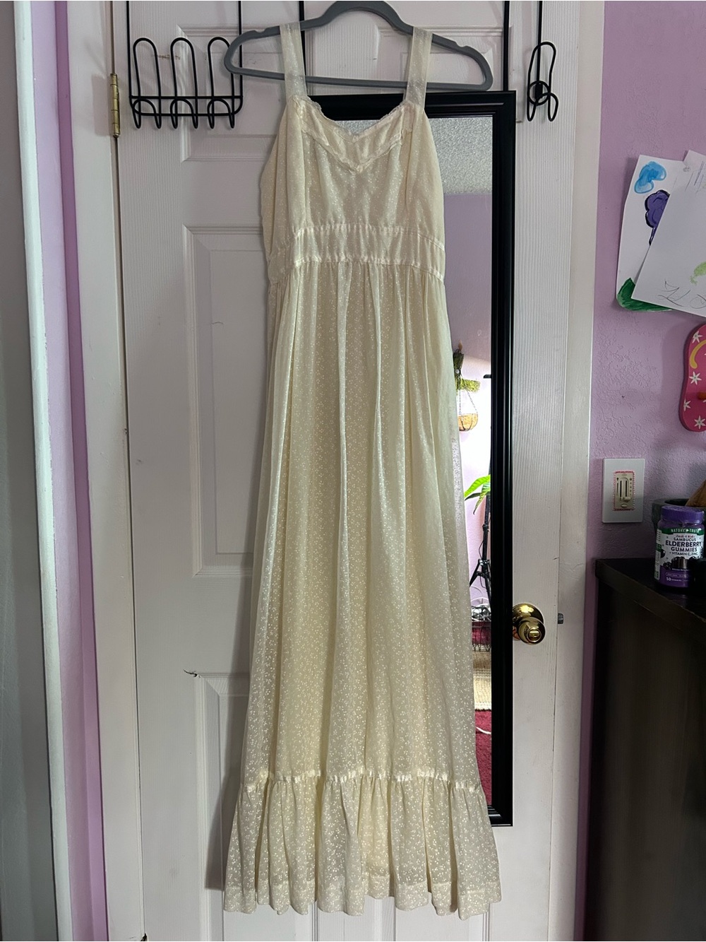 Ivory Vintage Dress with Ruffle Hem